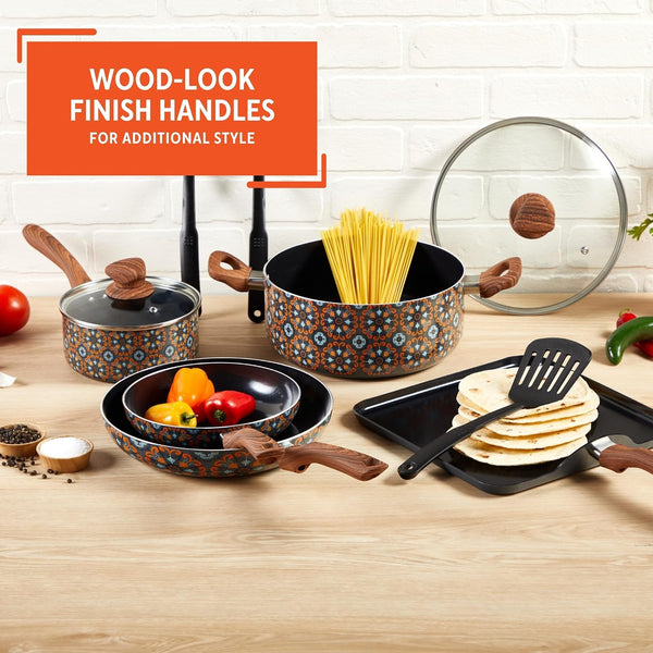 10 Piece Talavera Aluminum Black Ceramic Cookware Set | Black Ceramic Nonstick Coating, Cool-Touch Handles and Glass Lid, Ideal for Mexican Dishes, Great for Gifting5