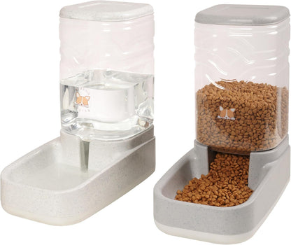 Elevon Automatic Cat Feeder, Gravity Food and Water Dispenser Bowl Set for Small Medium Dogs Animals, Pet Feeder Dispenser Storage Food, 3.8L Large Capacity, White & Gray1