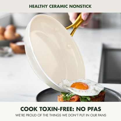 12 Piece Nonstick Swift Cookware Set, Ceramic Pfas-Free Pots & Pans with Lids, Dishwasher & Oven/Broiler Safe to 600F, Kitchen Cooking Set, Sauce, Saute, Stock, Frying Pans, Cream2