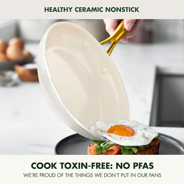 12 Piece Nonstick Swift Cookware Set, Ceramic Pfas-Free Pots & Pans with Lids, Dishwasher & Oven/Broiler Safe to 600F, Kitchen Cooking Set, Sauce, Saute, Stock, Frying Pans, Cream2
