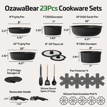 23 Pcs Pots and Pans Set Non Stick, Ceramic Cookware Set Non Toxic with Detachable Handles, Healthy Induction Cookware Oven Safe RV Kitchen Set, PFAS PFOA & PTFE Free, Black2