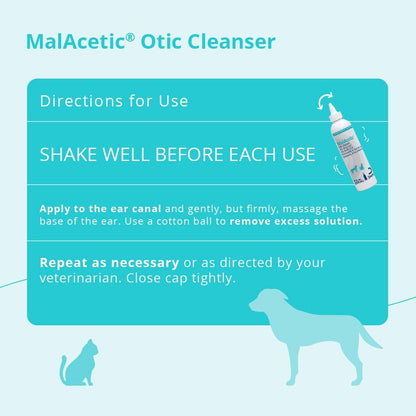 Malacetic Otic Cleanser for Dogs and Cats, 8 Fl Oz | Cleansing, Drying; 2% Boric Acid; 2% Acetic Acid; Packaging May Vary4