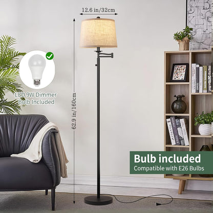 Dimmer LED Floor Lamp,Tall Standing Lamp with Swing Arm,Black Lamp with Dimmer LED Bulb,Elegant Floor Lamp for Living Rooms & Bedroom (Black)3