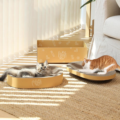 FUKUMARU 3PCS Cardboard Cat Scratcher Bed, Durable Oval Cat Scratch Pads | round Cats Scratching Board Set, Large Scratcher Box for Indoor Cats, Kitten Scratcher Bowl, Couch Sofa Furniture Protector8
