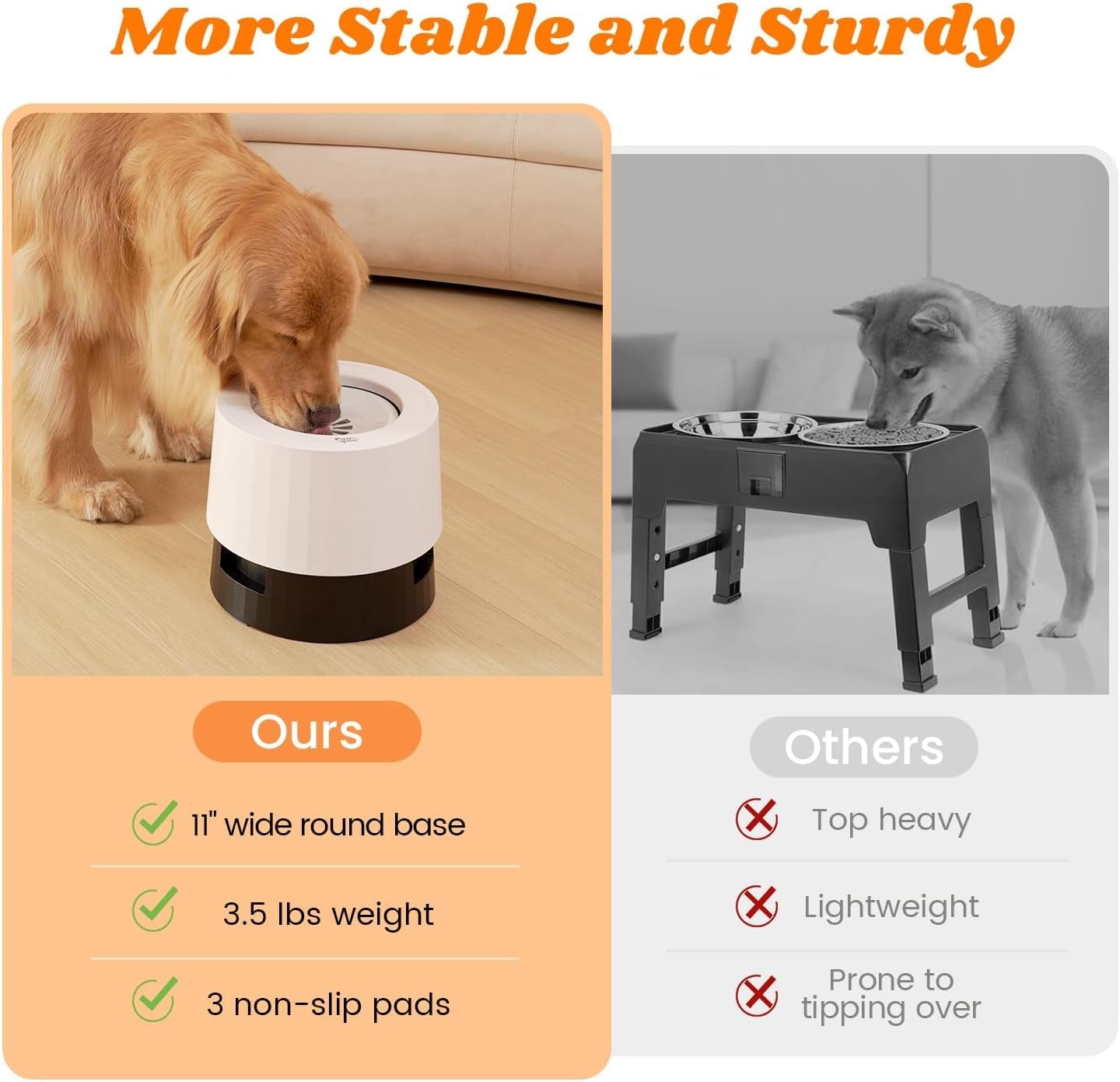 pawque-raised-95oz-slow-drinking-dog-water-bowl-no-spill-medium-large-breed-single-elevated-stainless-steel-water-bowl-with-floating-disc-stable-sturdy-base-and-snap-on-adjustable-height-stand