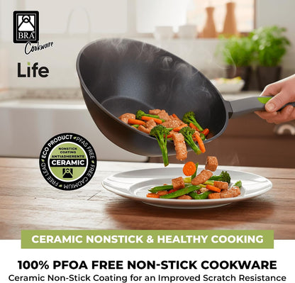 COOKWARE Life Ceramic Nonstick Wok | 11 Inches 6.6 Quarts Cast Aluminum | 11In 6.6Qt Cast Aluminum Stir-Frypan | 3Layer Ceramic Nonstick Asian Frypan | PFOA Free | Soft-Touch Handle | All Cooktop5