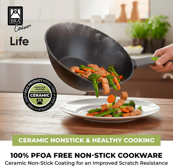 COOKWARE Life Ceramic Nonstick Wok | 11 Inches 6.6 Quarts Cast Aluminum | 11In 6.6Qt Cast Aluminum Stir-Frypan | 3Layer Ceramic Nonstick Asian Frypan | PFOA Free | Soft-Touch Handle | All Cooktop5