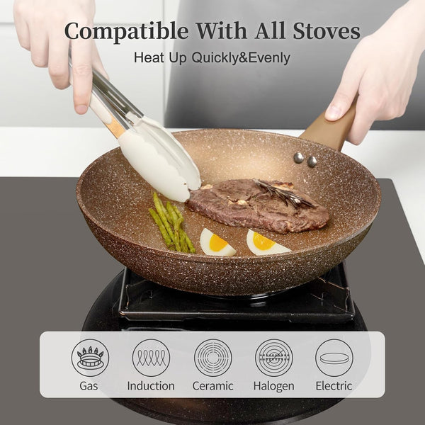 Nonstick Ceramic Frying Pans Skillets Set with Lid 8"+9.5"+11" | No Toxic Egg Omelette Frying Pan Set, All Stove Compatible, Healthy Granite Induction Cooking Pan, PFOA & PFAS Free4