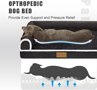Patas Lague Orthopedic Dog Bed Large Sized Dog 36''X24'', Waterproof Comfortable L Bolster Medium Non-Slip Soft Warm Pet Crate Bed Sleep Sofa Mat with Removable Washable Cover Black3