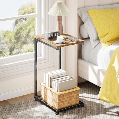 C Shaped End Table, TV Tray for Couch, Small Side Table with Metal Frame, for Living Room Bedroom, Rustic Brown6