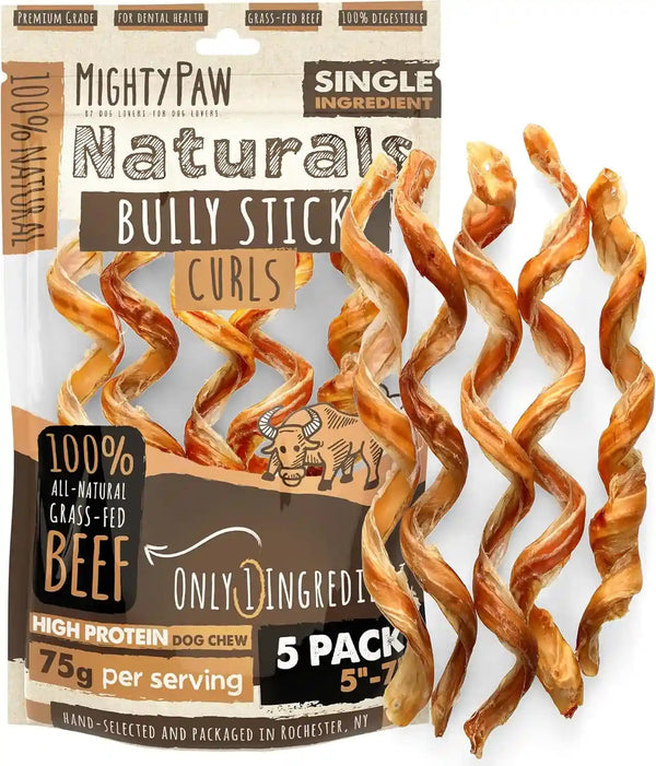 Mighty Paw 12" Bully Sticks for Dogs - Large, Medium and Small Breeds Chew | Single Ingredient, Grass-Fed, Lower Odor, 5 Pack, High Protein, Boredom Buster, All-Natural Sticks11