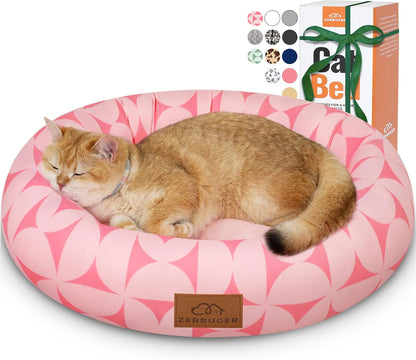 Zerbuger 20In Washable Cat Beds for Indoor Cats - round Donut Pet Bed for Cats, Small Dogs, Puppy, Kitten - Anti-Slip Bottom, Calming Bed Gift - Pink16