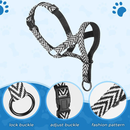 Gentle Dog Head Collar, Soft Nylon No Pull Padded Halter with Fashion Stripes, Breathable Nose Leash for Dogs, anti Pulling Barking(M)4