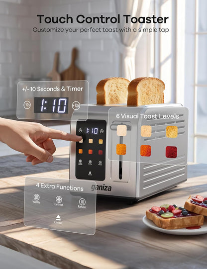 Toaster 2 Slice with Touchscreen Smart Toasters Wide Slot, Max 925W | Full Stainless Steel, Digital Countdown Timer, Touch Screen, Defrost Reheat Cancel, +/-10S Fine-Tune, Removable Crumb Tray2