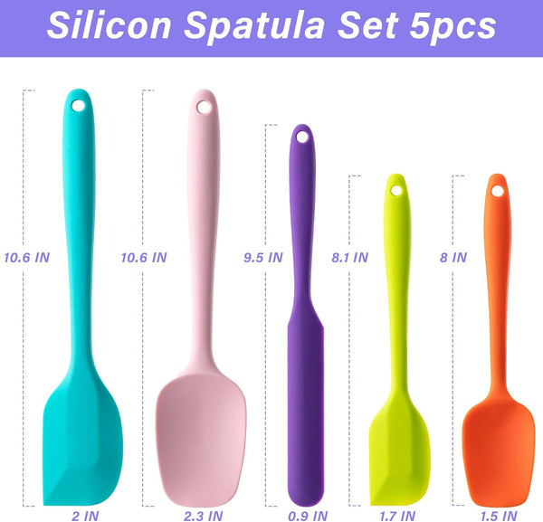 Silicone Spatula Set,5 Piece Food Grade Rubber Spatulas,Multicolor | Spatulas Silicone Heat Resistant for Baking,Cooking,And Mixing High Heat Resistant Non Stick Dishwasher Safe Bpa-Free2