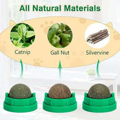 3 Pack Catnip Balls, Catnip Ball for Cats Wall, Edible Kitty Toys for Cats Lick, Safe Healthy Kitten Chew Toys, Teeth Cleaning Dental Cat Toys, Cat Wall Treats (1, Green)2