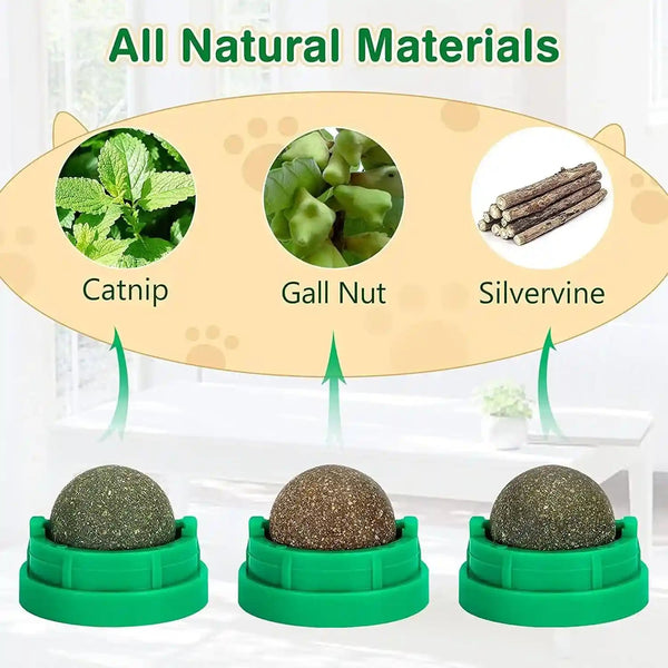 3 Pack Catnip Balls, Catnip Ball for Cats Wall, Edible Kitty Toys for Cats Lick, Safe Healthy Kitten Chew Toys, Teeth Cleaning Dental Cat Toys, Cat Wall Treats (1, Green)2