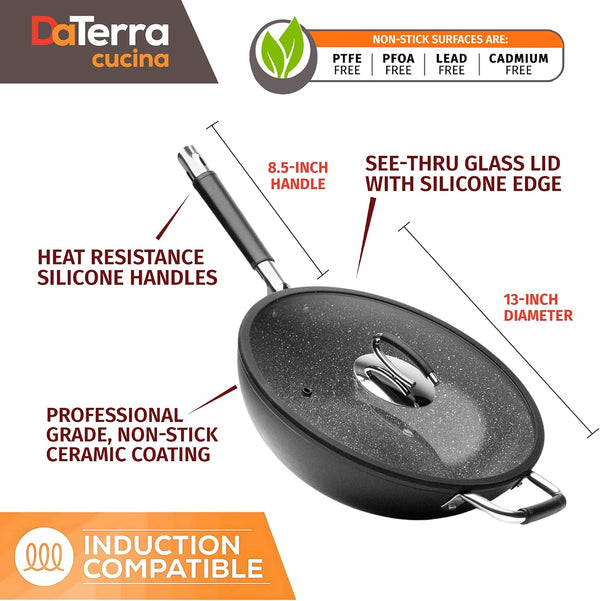 - Nonstick Ceramic Wok with Lid - Oven & Induction Safe, 13" | Italian Crafted Cookware, PTFE, PFOA Free, Tempered Glass Lid, Oven Safe up to 450°F, Even Heat Distribution, Easy Cleanup5