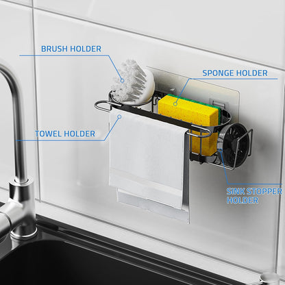 Kitchen Sink Caddy Sponge Holder in the Sink, Stainless Steel Kitchen Sink Organizer, Brush Holder, Dish Cloth Hanger, Sink Stopper Holder (Suction Cup-Black)5