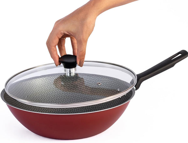 Generic Nonstick Wok Pan with Lid, 11 Inch, Starflon Max, PFOA Free, Tempered Glass, Heat Resistant Handle, Dishwasher Safe, Gas Stove5