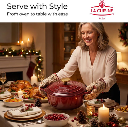 La Cuisine Enameled Cast Iron Dutch Oven Casserole Pot with Golden Handle for Lid, Internal Matte Black Enamel Coating, 5 QT 10.5" / 26Cm Ø, Oven-Safe 550°F/276°C, Cranberry6