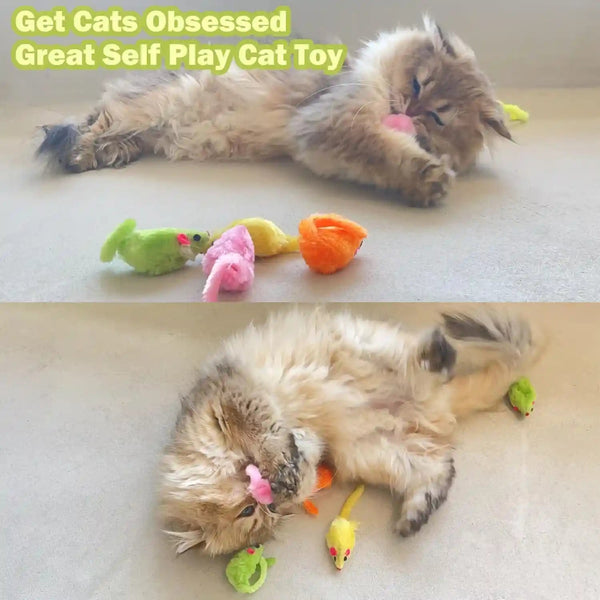 Meohui 12PCS Rattle Cat Mouse Toys Also Prefilled Catnip, 2.36” Mice Body Size, Faux Fur Cat Mice Toys with Plastic Body, Interactive Catnip Toys for Indoor Cats Play Fetch6