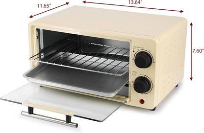 9.5 Quart Electric Counter Top 2 Slice Toaster Oven with Built in Timer, Bake, Broil, Toast (Cream)3