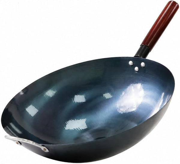 14 Inch Blue Carbon Steel Wok - Pre-Seasoned Flat Bottom Stir Fry Pan (5 Quart) - Heavy Duty Cookware for Induction & Gas Stovetops1