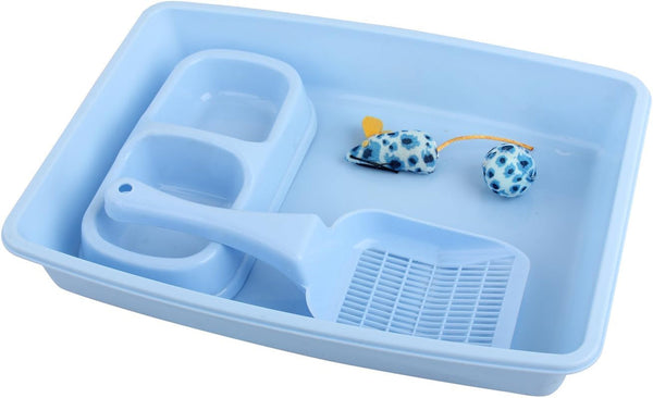 Blue Cat Litter Box Set, Small Cat Kitten Starter Kit with Litter Scoop, Cat Bowl, Kittens Toy; Heated Cat Bed Indoor, Microwavable Heating Pads for Cats with 2 Cozy Covers5
