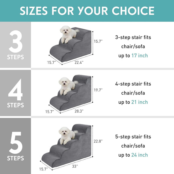 Dog Stairs for Small Dogs, 19.7" H Pet Stairs 4-Steps Ramp for Puppy, Older Cat, Stairs with Whole 30D High Density Foam, Corduroy Fabric, Non-Slip Bottom Dog Steps for Bed and Couch (Grey, 4-Step)3