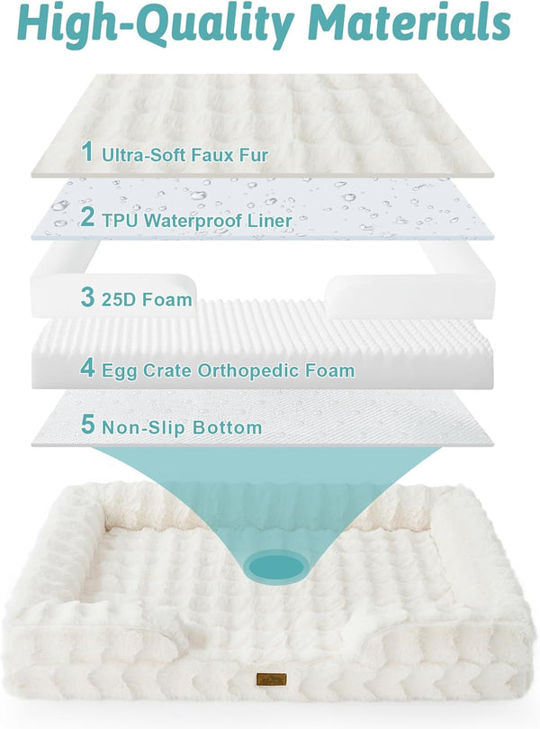 COZY KISS Orthopedic Dog Bed for Extra Large Dog 44X32 Inch, XL Faux Fur Pet Sofa, Bolster Foam Bed with Sides, Non-Slip and Egg-Crate Big Dog Couch Bed with Washable Removable Cover, Beige4
