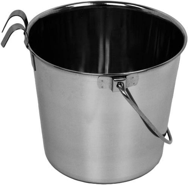 Advance Pet Products 4 Quart Stainless Steel Bucket with Dual Hook | Perfectly Fits on Kennels, Cages and Critter Crates | Heavy Duty Bucket for Pets Cleaning & Food Prep - Flat Sided Pail1