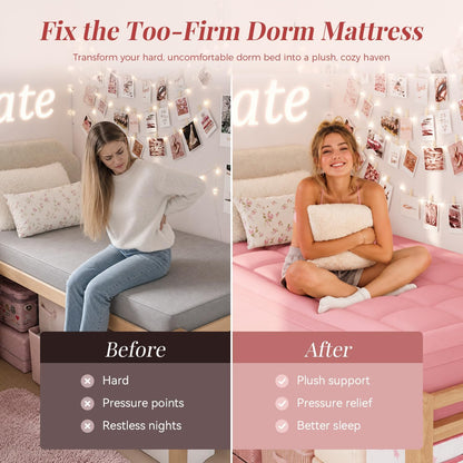 Twin XL Dorm Room Essentials 3 Inch Memory Foam Mattress Topper | College Dorm Essentials for Girls, Dual Layer 2 Inch Cooling Foam Pad, 2 Inch Soft Pillowtop, Relief Support2