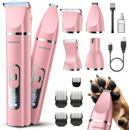 Oneisall 4 in 1 Dog Grooming Kit with LCD Display | Paw Hair Trimmer & Nail Grinder, Rechargeable, Cordless, Low Noise, IPX7 Waterproof, 3 Speeds Pet Grooming Clippers11