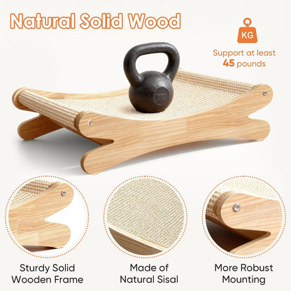 Natural Sisal Cat Scratcher Bed with Hammock – Solid Wood Furniture Style, Extra Large Cat Lounger & Scratch Pad for Indoor Cats, Protects Furniture4