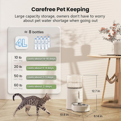 CZPET 4L Pet Water Dispenser without Electricity Unplugged Automatic | Water Bowl Dispenser, Gravity Water Dispenser for Cats Water Self Feeder Dog Fountain Dogs Bowl Bottles for Kitten Puppy3