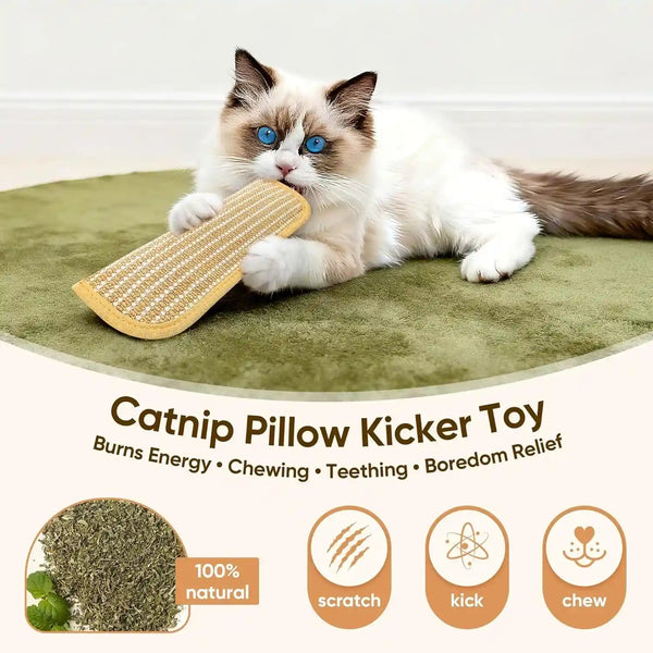 Sisal Catnip Pillow Toy Kickers, 2 Pack Interactive Catnip Toys with Organic 8000Mg Herbal Blend for Indoor Scratching, Chewing & Teething, Fun for Kittens and Adult Cats5
