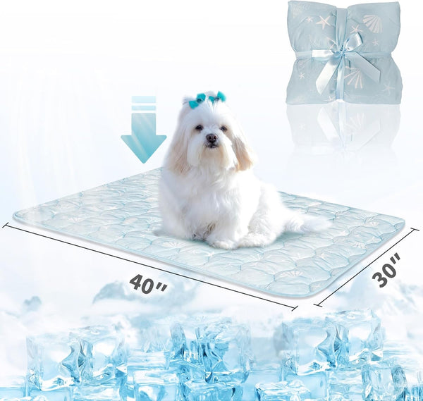 NWK Dog Cooling Blanket, Q-Max>0.345, Ice Silk Cool to Touch Material, Reversible Breathable Bed Cover, Furniture Protector Couch Sofa for Summer, Machine Washable (Ocean Blue, 30'' X 40'')5