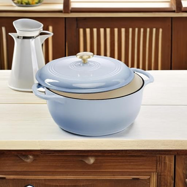 Best Choice Products 6 Quart Enamel Cast-Iron round Dutch Oven, Family Style Heavy-Duty Pre-Seasoned Cookware for Home, Kitchen, Dining Room, Oven Safe W/Lid, Dual Handles - Cornflower Blue5