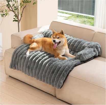 Avont Breathable Dog Couch Mat, Non-Slip Sofa Protector with Soft Plush | Available with Faux Rabbit Fleece and Washable Cover, in M and L, Dark Grey, Light Grey, Brown1