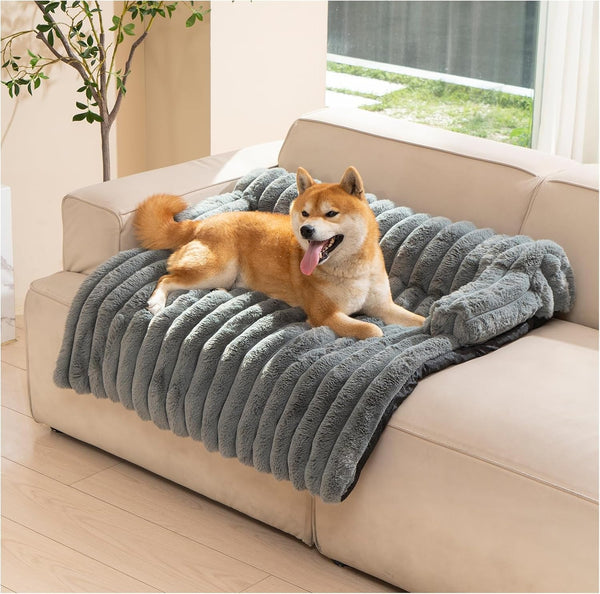 Avont Breathable Dog Couch Mat, Non-Slip Sofa Protector with Soft Plush | Available with Faux Rabbit Fleece and Washable Cover, in M and L, Dark Grey, Light Grey, Brown1