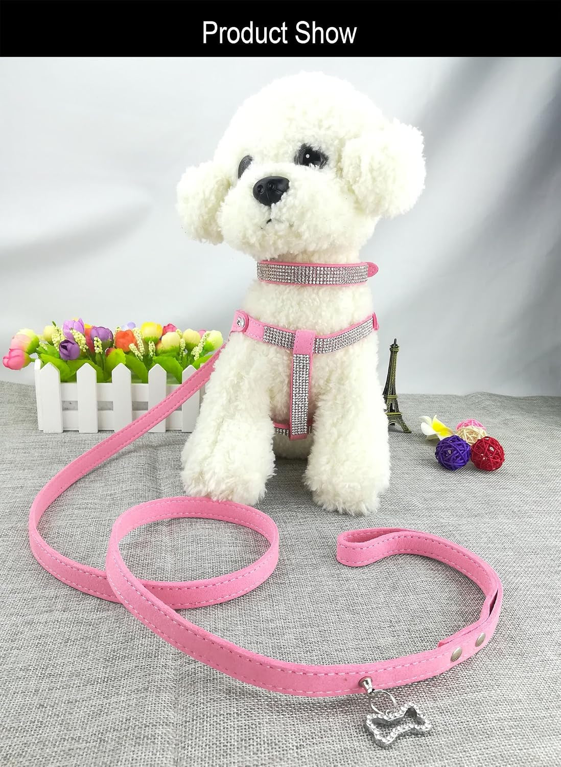 dog-collar-harness-lead-sets-fashion-dog-collar-diamante-with-harness-leashes-comfortable-soft-collar-harness-and-leashes-set-for-dog-pink-xs