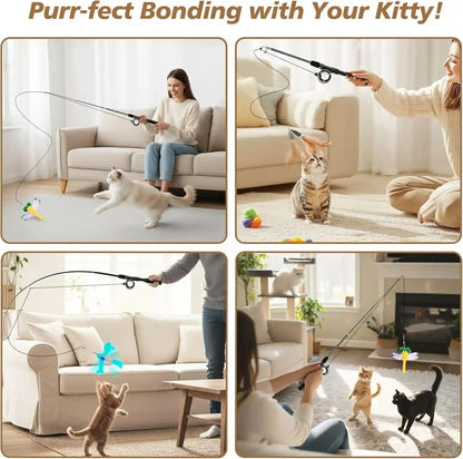 Pawaboo Cat Feather Toys, 4 Pack Interactive Cat Feather Teaser Wand Toys, Retractable Fishing Pole Wand Catcher Exerciser with Refill Fish, Dragonfly Worm with Bells, Fun Cat Kitten Kitty Playing Toy7