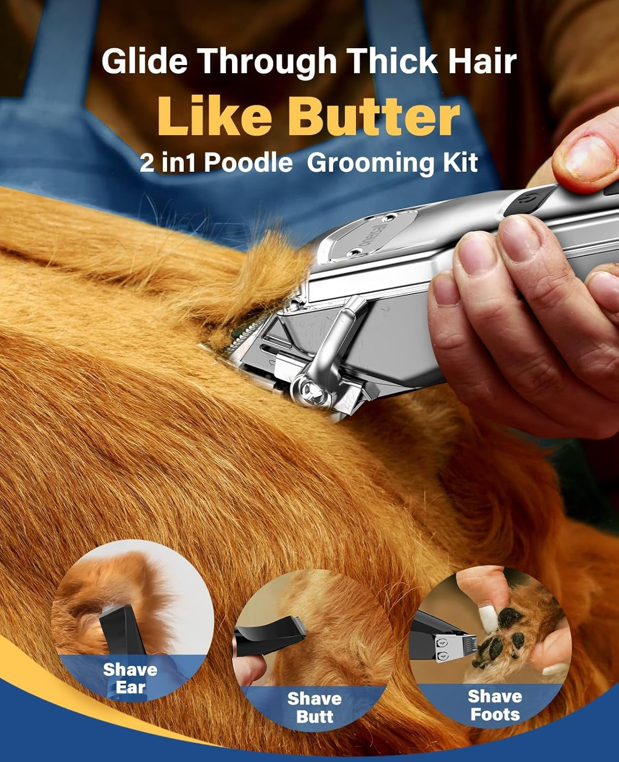 oneisall-dog-grooming-kit-for-thick-matted-hair-with-stainless-steel-blade-powerful-motor-dog-clippers-paw-trimmers-ipx7-waterproof-low-noise-cordless-long-battery-life