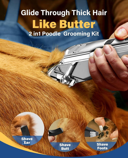 Oneisall Dog Grooming Kit for Thick/Matted Hair with Stainless Steel Blade | Powerful Motor, Dog Clippers+Paw Trimmers, IPX7 Waterproof, Low Noise, Cordless & Long Battery Life3