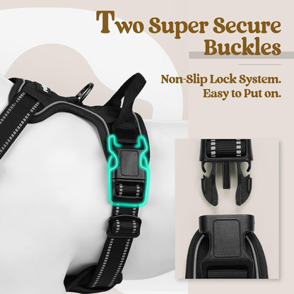 Rabbitgoo Dog Harness, No Pull for Large Dogs with 2 Leash Clips, Pet Vest | No Choke with Handle, Adjustable Soft Padded, Reflective, Easy Control for Walking, Black, Large3