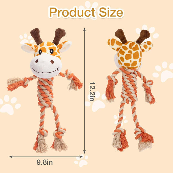 Giraffe Plush Squeak Toys for Dogs - Premium Soft Plush, Reinforced Braided Rope, Built-In Squeaker & Crinkle Paper, Machine Washable, Stimulates Play & Teething Relief9