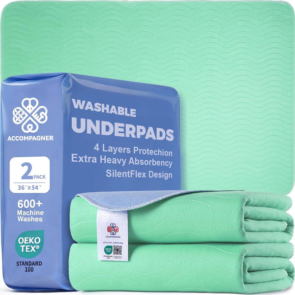Accompagner Incontinence Bed Pads Washable Waterproof, Ultra-Absorbent Reusable Underpads for Diaper Changing, Nursing, Bedridden, Adults, Seniors, Kids and Dogs (Blue, 24"X24"(Pack of 6))24