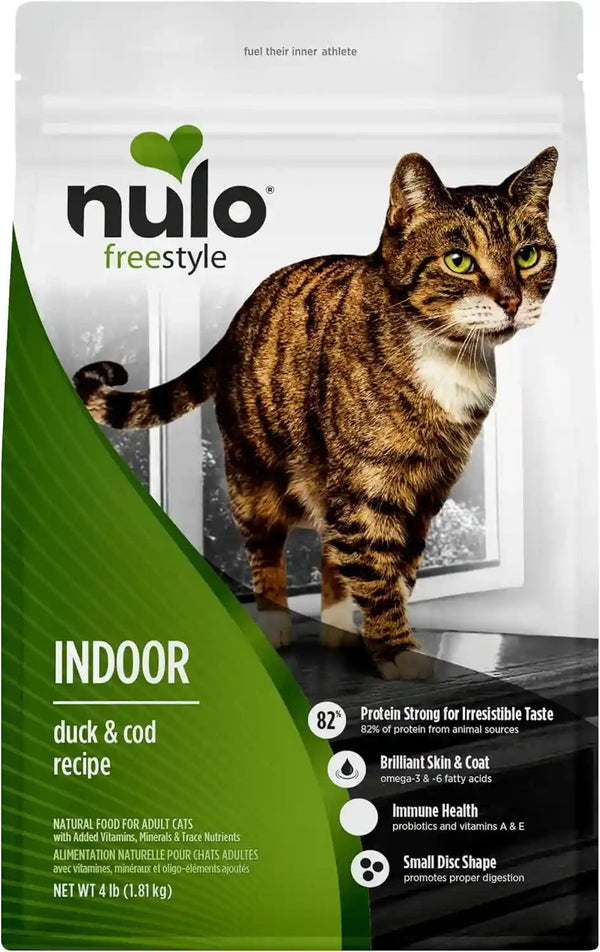 Nulo Freestyle Dry Cat Food Indoor - Duck & Cod, High Protein Grain-Free Dry Cat Food, Natural Kibble with Probiotics and Omegas Fatty Acids, 4Lb Bag1