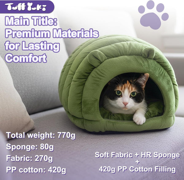 Cat Cave Bed, Orthopedic Memory Foam anti Anxiety Cat Bed for Indoor Cats, Cozy Plush Caterpillar Tunnel Cat Bed, Non Slip Pet Bed Fits Cats up to 15 Lbs, Green4